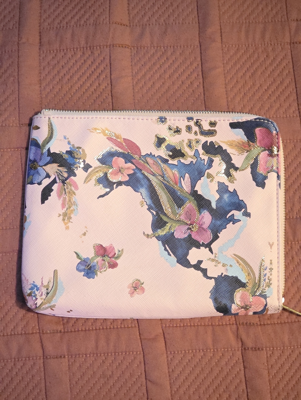 5/$25 ❤️ Anthropologie Floral Zip Pouch Wallet in Pink and Blue